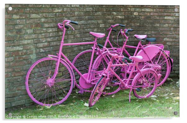 pink painted bikes and old wall Acrylic by Chris Willemsen
