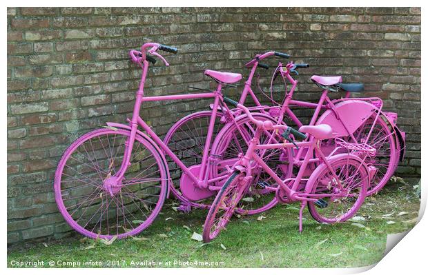 pink painted bikes and old wall Print by Chris Willemsen