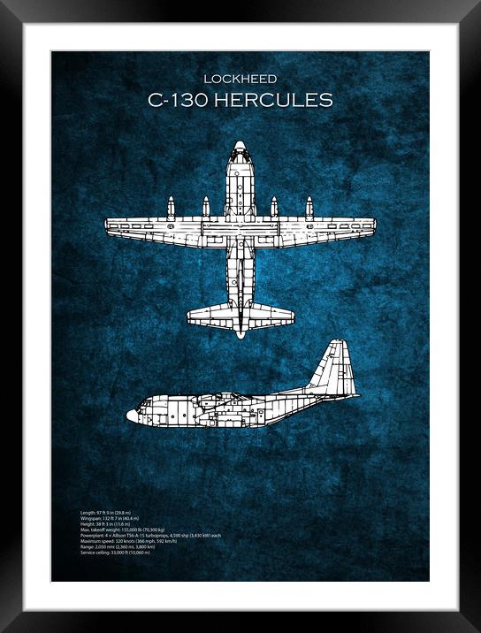 C130 Hercules Blueprint Framed Mounted Print by J Biggadike