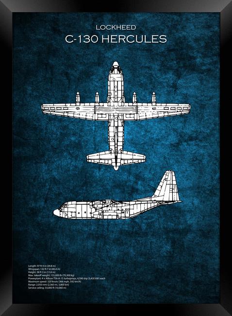 C130 Hercules Blueprint Framed Print by J Biggadike