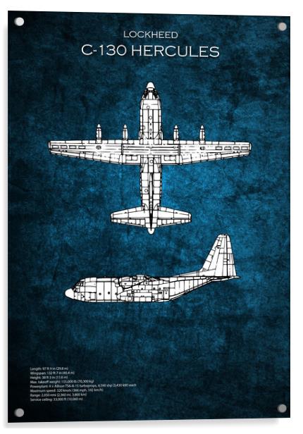 C130 Hercules Blueprint Acrylic by J Biggadike