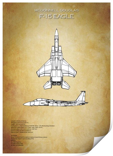 F15 Eagle Blueprint Print by J Biggadike