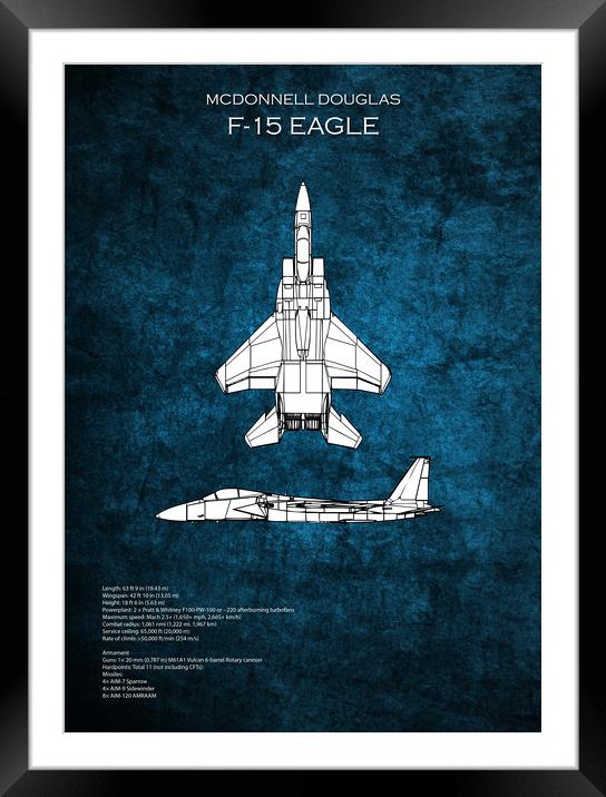 F-15 Eagle Blueprint Framed Mounted Print by J Biggadike