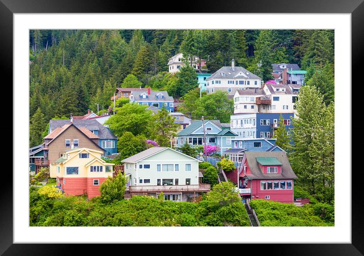 Colorful Houses on Ketchikan Hillside Framed Mounted Print by Darryl Brooks