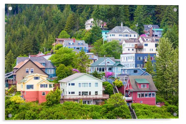 Colorful Houses on Ketchikan Hillside Acrylic by Darryl Brooks