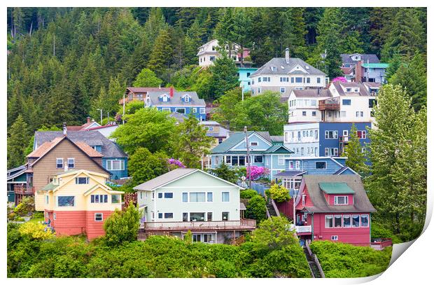 Colorful Houses on Ketchikan Hillside Print by Darryl Brooks
