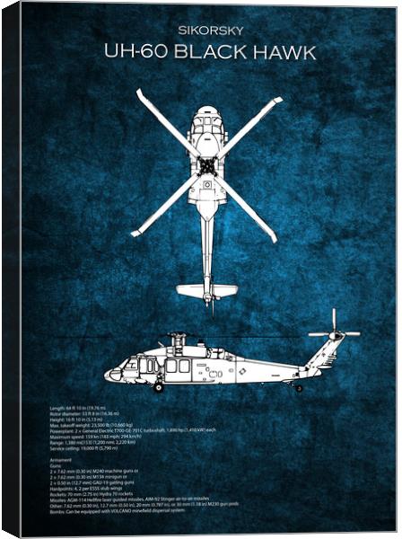 UH-60 Black Hawk Blueprint Canvas Print by J Biggadike