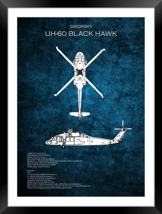 UH-60 Black Hawk Blueprint Framed Mounted Print by J Biggadike