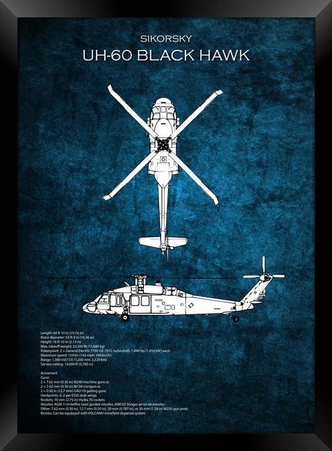 UH-60 Black Hawk Blueprint Framed Print by J Biggadike