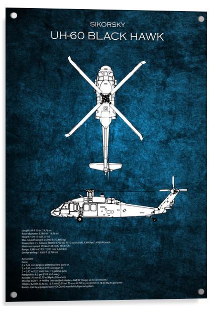 UH-60 Black Hawk Blueprint Acrylic by J Biggadike