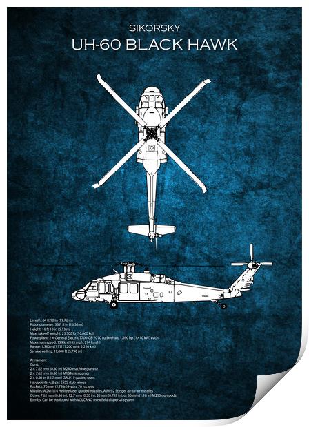 UH-60 Black Hawk Blueprint Print by J Biggadike