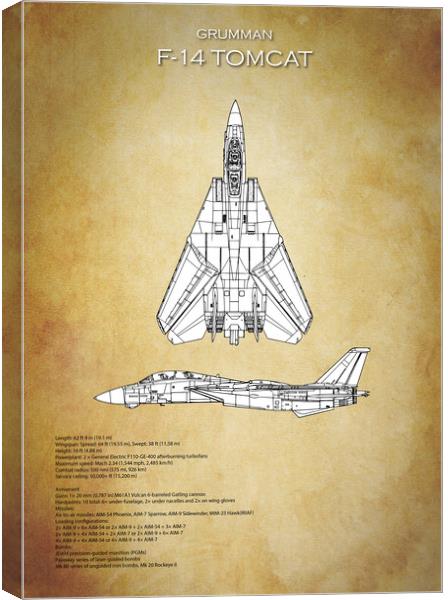 F14 Tomcat Blueprint Canvas Print by J Biggadike