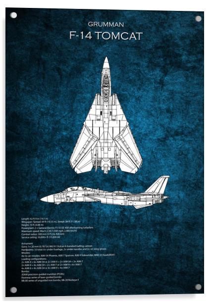 F14 Tomcat Blueprint Acrylic by J Biggadike