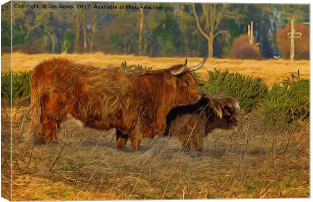 Highland cow and calf with artistic filter Canvas Print by Jim Jones