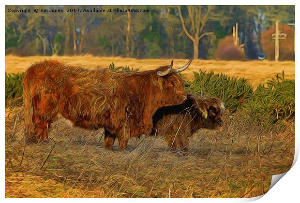 Highland cow and calf with artistic filter Print by Jim Jones