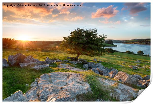 Sunset over Siblyback Lake Print by Helen Hotson