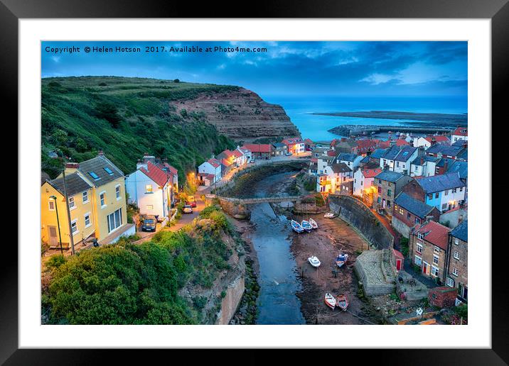 Nightfall over Staithes Framed Mounted Print by Helen Hotson