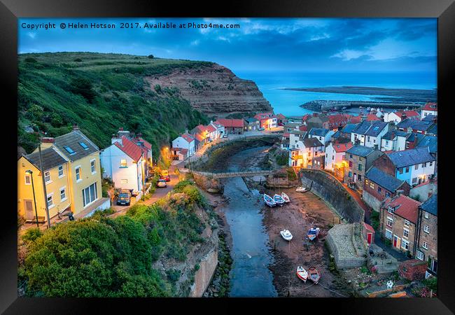 Nightfall over Staithes Framed Print by Helen Hotson