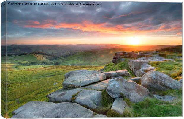 Beautiful Sunset over Higger Tor Canvas Print by Helen Hotson