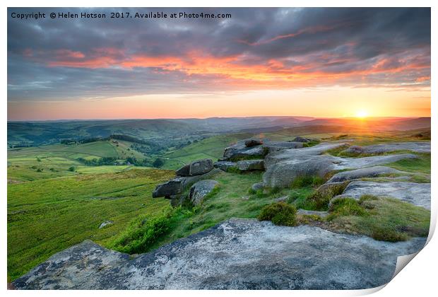 Dramatic Sunset over Higger Tor Print by Helen Hotson