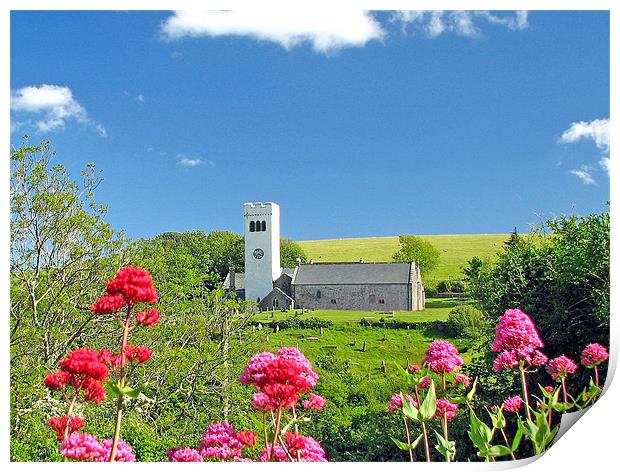 St James Church, Manorbier,Tenby. Print by paulette hurley