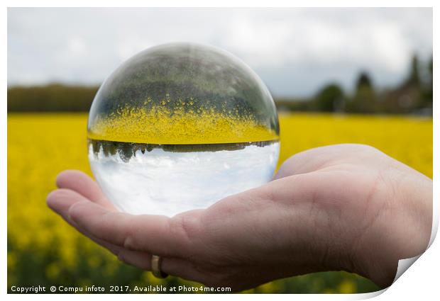 Round glass ball rapeseed field Print by Chris Willemsen