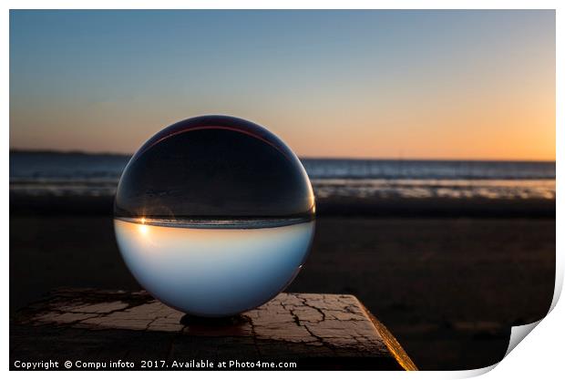 sunset captured in glass crystal sphere Print by Chris Willemsen