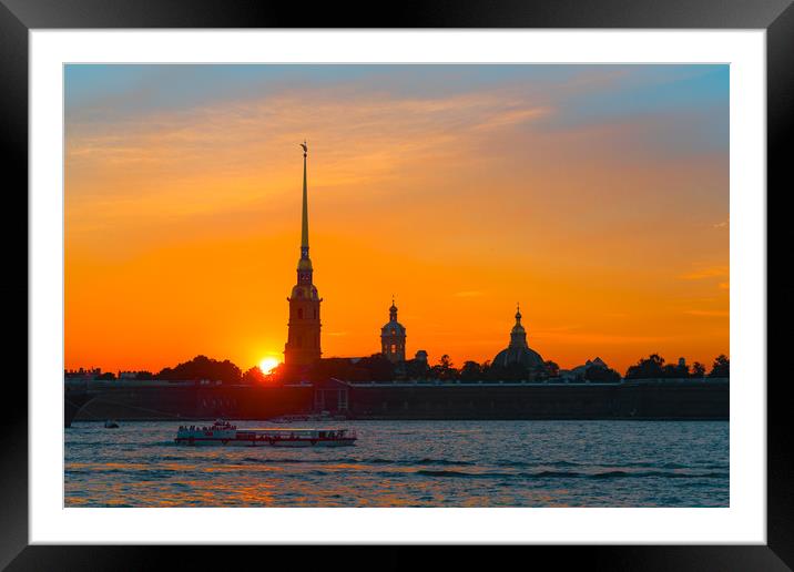 Orange sunset over St. Petersburg Framed Mounted Print by Dobrydnev Sergei