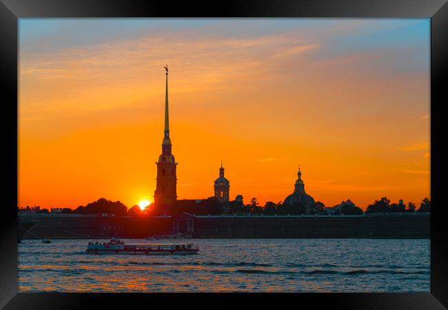 Orange sunset over St. Petersburg Framed Print by Dobrydnev Sergei