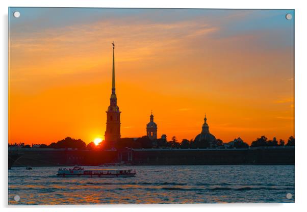 Orange sunset over St. Petersburg Acrylic by Dobrydnev Sergei