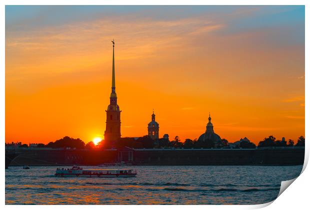 Orange sunset over St. Petersburg Print by Dobrydnev Sergei