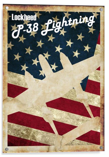 P38 Lightning Vintage Poster Acrylic by J Biggadike
