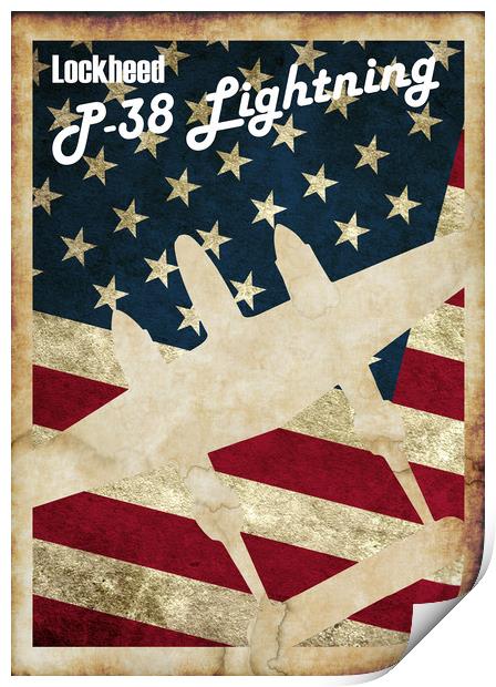 P38 Lightning Vintage Poster Print by J Biggadike