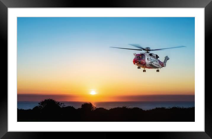 HM Coastguard Sikorsky S-92 helicopter hovering  Framed Mounted Print by Gary Pearson
