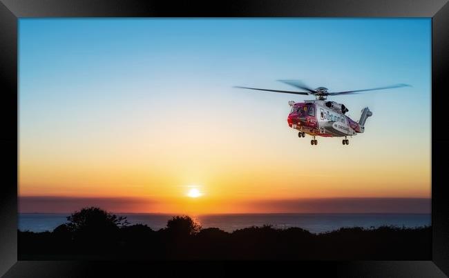 HM Coastguard Sikorsky S-92 helicopter hovering  Framed Print by Gary Pearson
