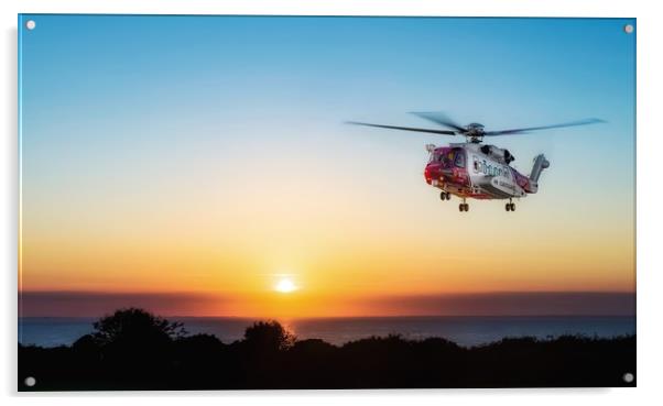 HM Coastguard Sikorsky S-92 helicopter hovering  Acrylic by Gary Pearson
