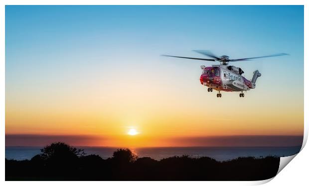 HM Coastguard Sikorsky S-92 helicopter hovering  Print by Gary Pearson