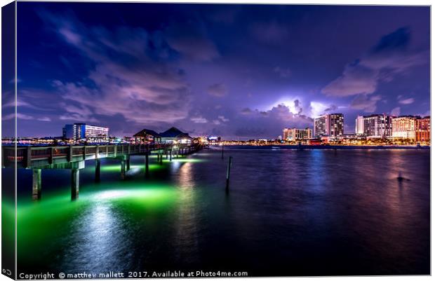 Clearwater Beach At Night With Lightning Canvas Print by matthew  mallett