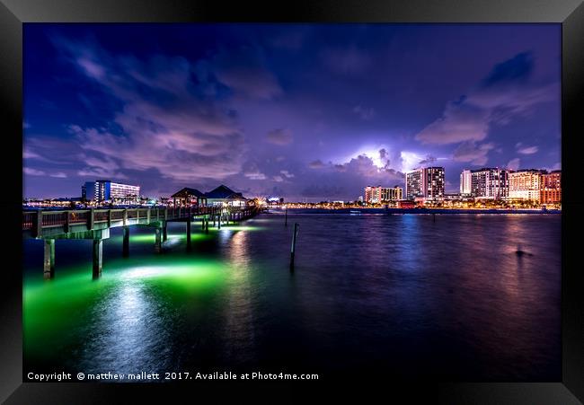 Clearwater Beach At Night With Lightning Framed Print by matthew  mallett