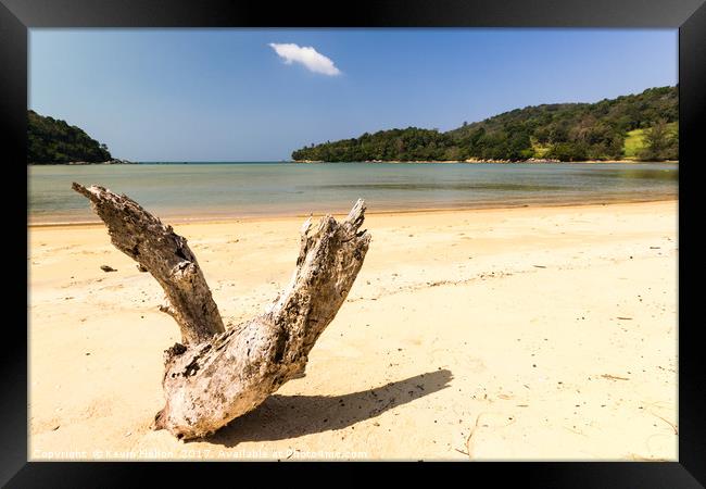 Driftwood on the whote sand beach at Layan, Bang T Framed Print by Kevin Hellon