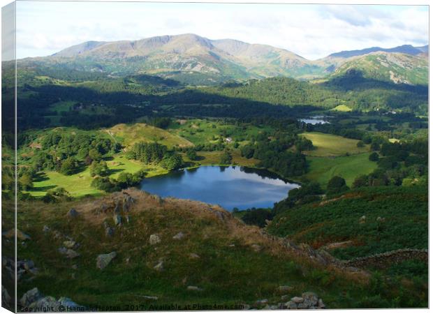 Looking down on Lake Grasmere from Loughrigg fell Canvas Print by Hannah Hopton