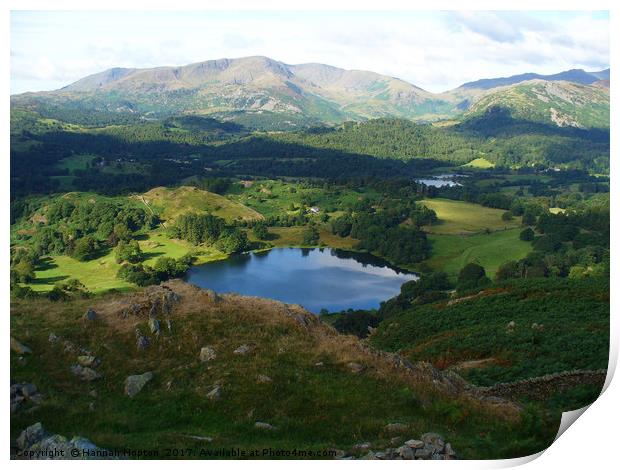 Looking down on Lake Grasmere from Loughrigg fell Print by Hannah Hopton