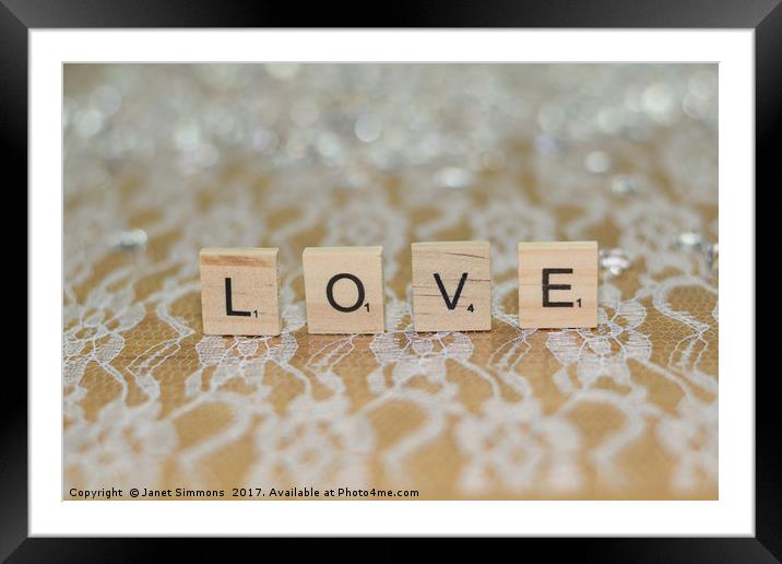 Love in Letters Framed Mounted Print by Janet Simmons
