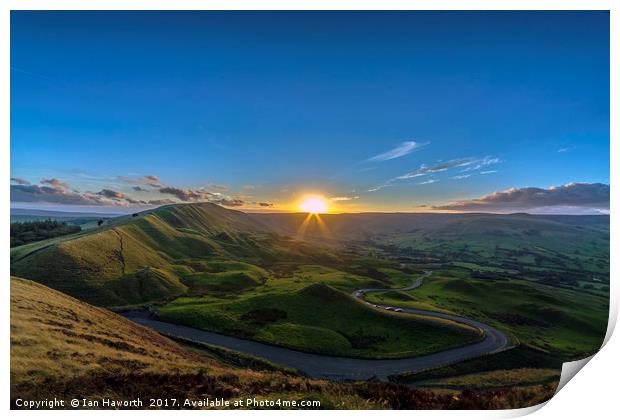 Sunset Over Rushup Edge From Mam Tor Print by Ian Haworth