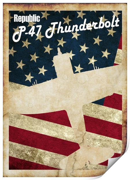 Vintage P-47 Thunderbolt Poster Print by J Biggadike