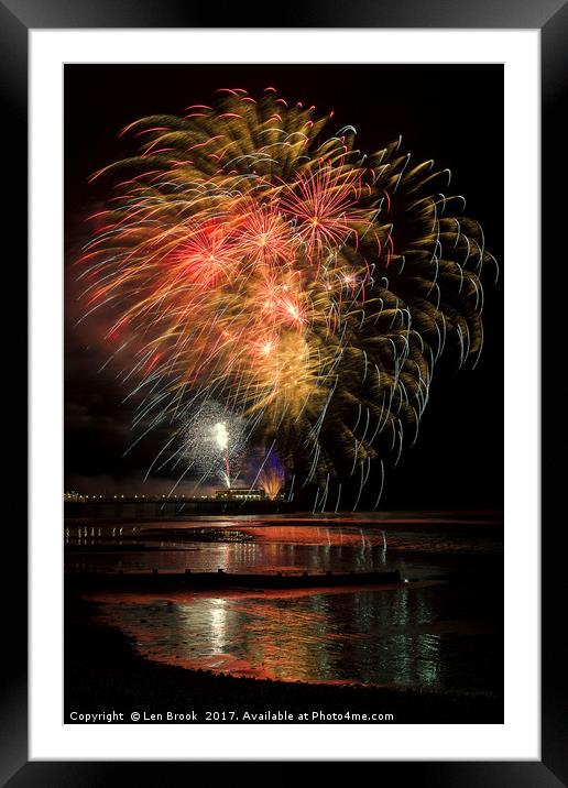 Worthing Fireworks 2017 Framed Mounted Print by Len Brook