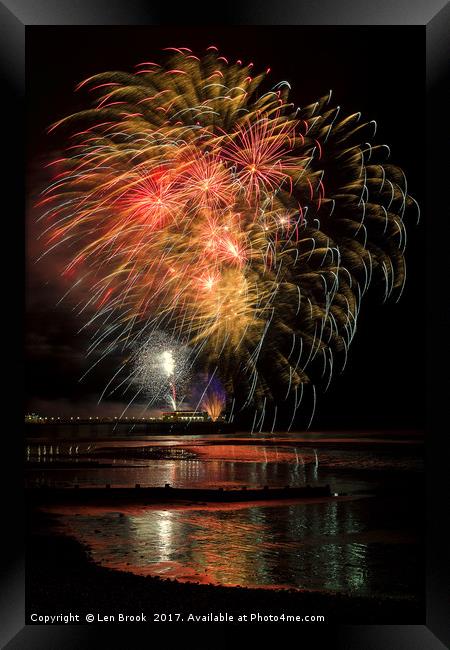 Worthing Fireworks 2017 Framed Print by Len Brook