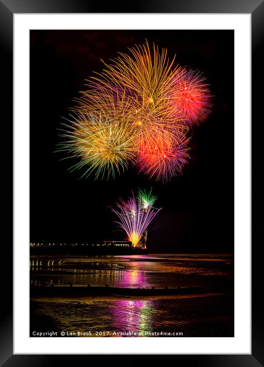 Worthing Beach fireworks 2017 Framed Mounted Print by Len Brook