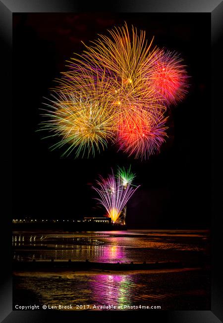 Worthing Beach fireworks 2017 Framed Print by Len Brook