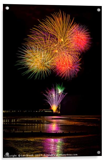 Worthing Beach fireworks 2017 Acrylic by Len Brook